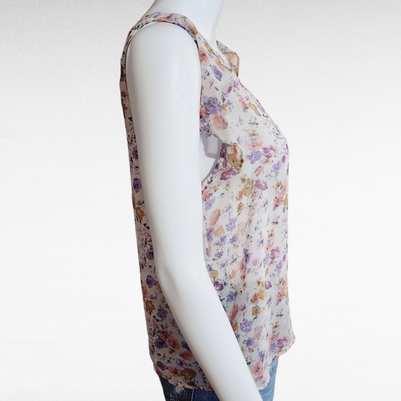 Soprano Ivory Floral Sleeveless Ruffled Sheer Blouse Size Medium - Picture 2 of 7